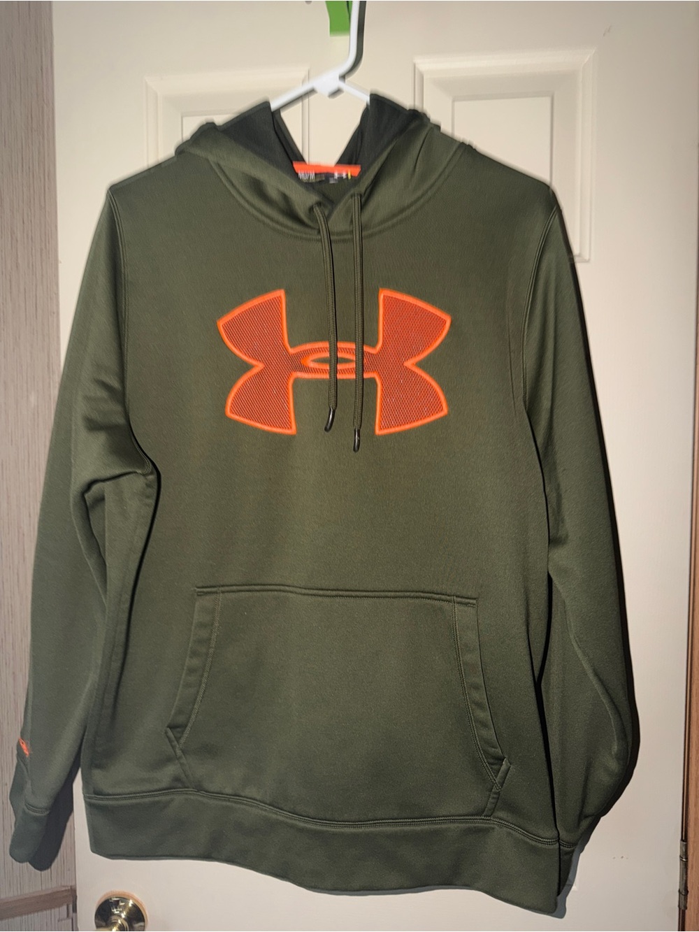 Under Armour Olive Green Pullover Hoodie with Orange Logo